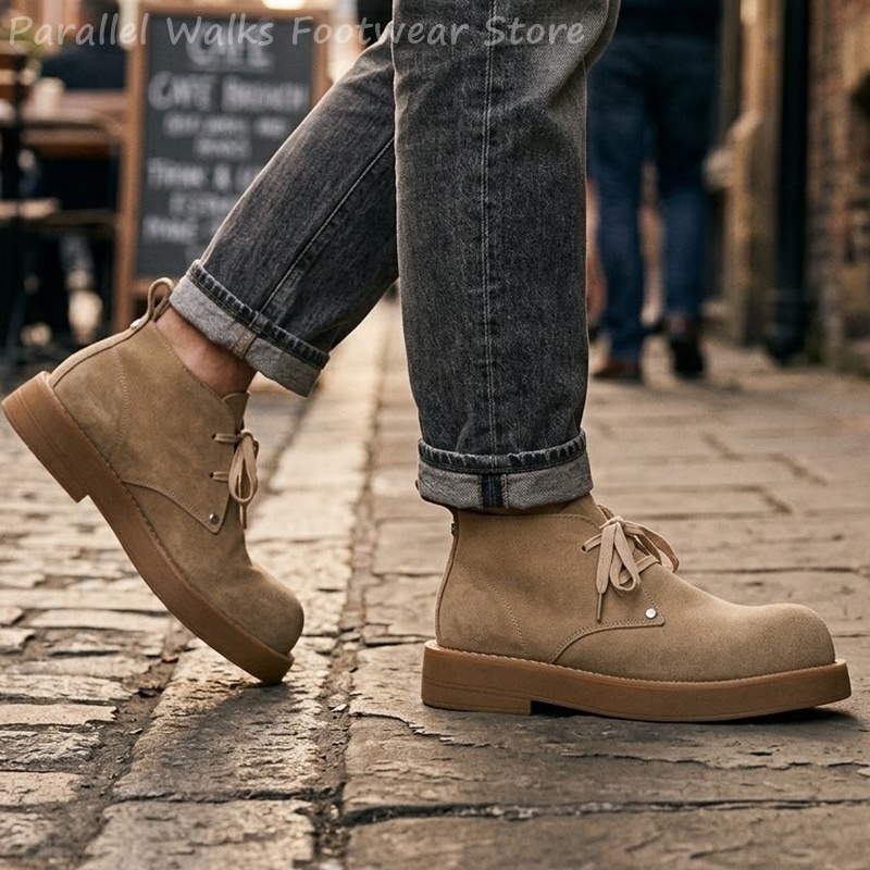 Men'S Shoes Smart - รองเท้าบูทหนังกลับทรงคลาสสิกสำหรับผู้ชาย หัวมน สายรัดข้อเท้า รองเท้าลำลองแบบสมาร์ทแคชชวล เหมาะสำหรับใส่ทำงานและเดินทางในฤดูใบไม้ร่วงและฤดูหนาว